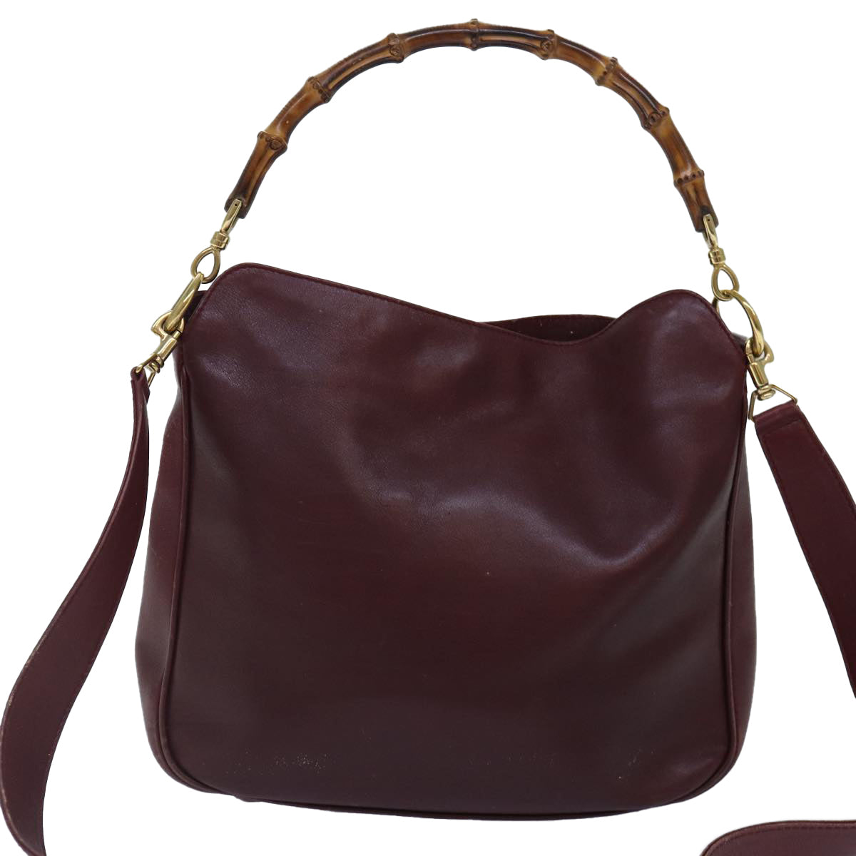 GUCCI Bamboo Hand Bag Leather 2way Wine Red Gold 001 1638 2615 ep5227