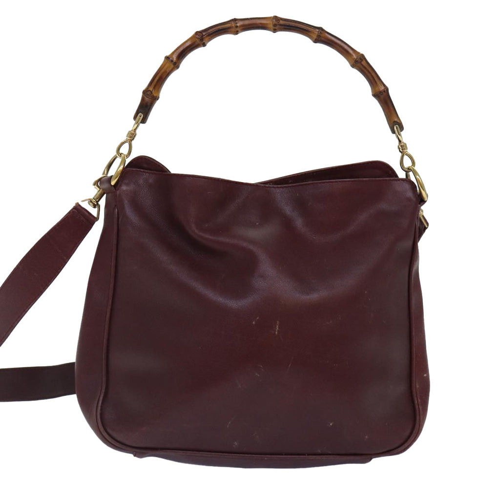 GUCCI Bamboo Hand Bag Leather 2way Wine Red Gold 001 1638 2615 ep5227