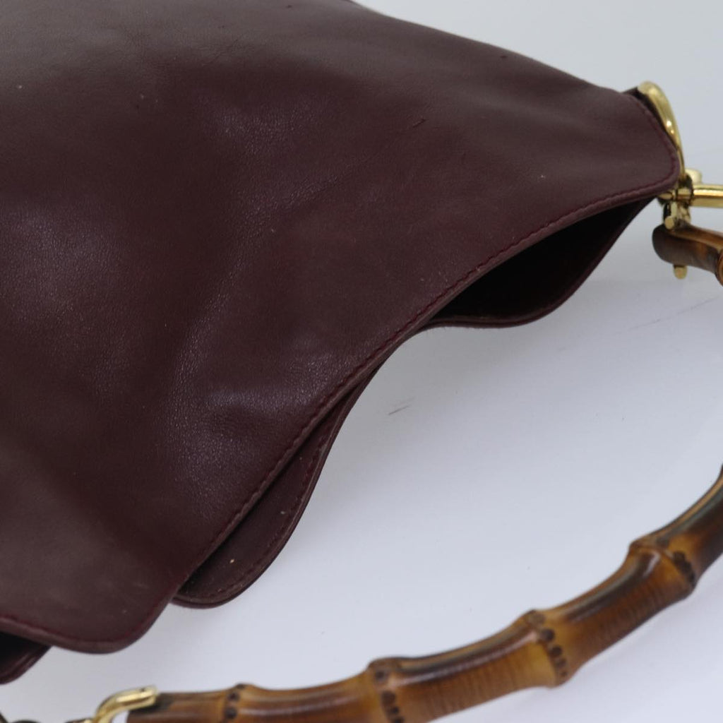 GUCCI Bamboo Hand Bag Leather 2way Wine Red Gold 001 1638 2615 ep5227