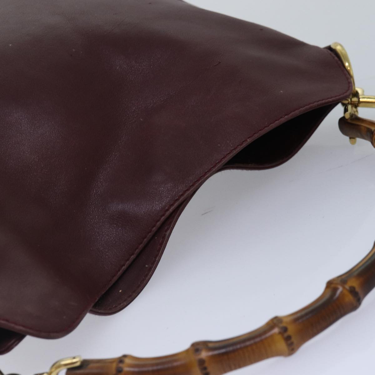 GUCCI Bamboo Hand Bag Leather 2way Wine Red Gold 001 1638 2615 ep5227