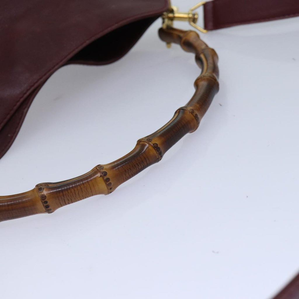 GUCCI Bamboo Hand Bag Leather 2way Wine Red Gold 001 1638 2615 ep5227