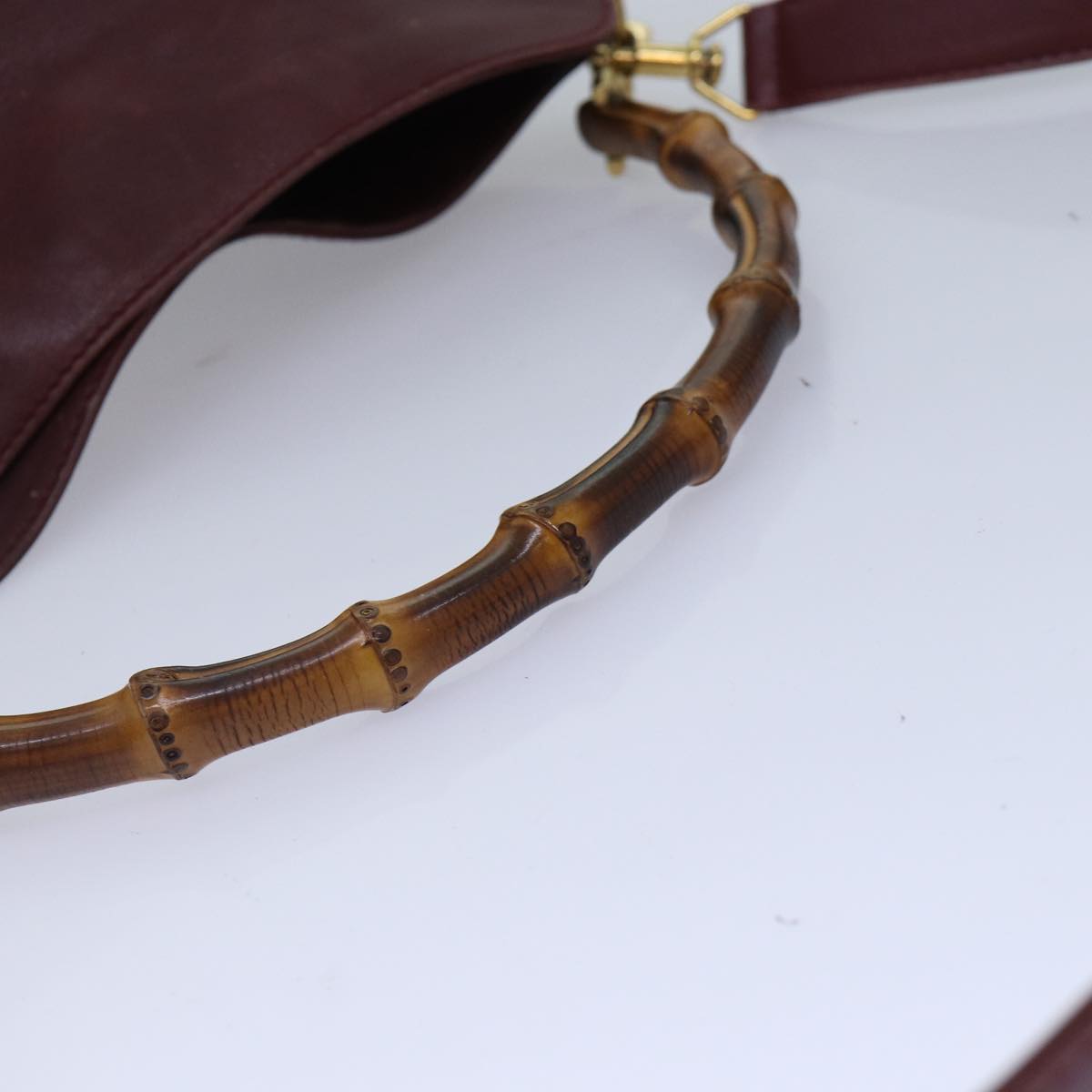 GUCCI Bamboo Hand Bag Leather 2way Wine Red Gold 001 1638 2615 ep5227