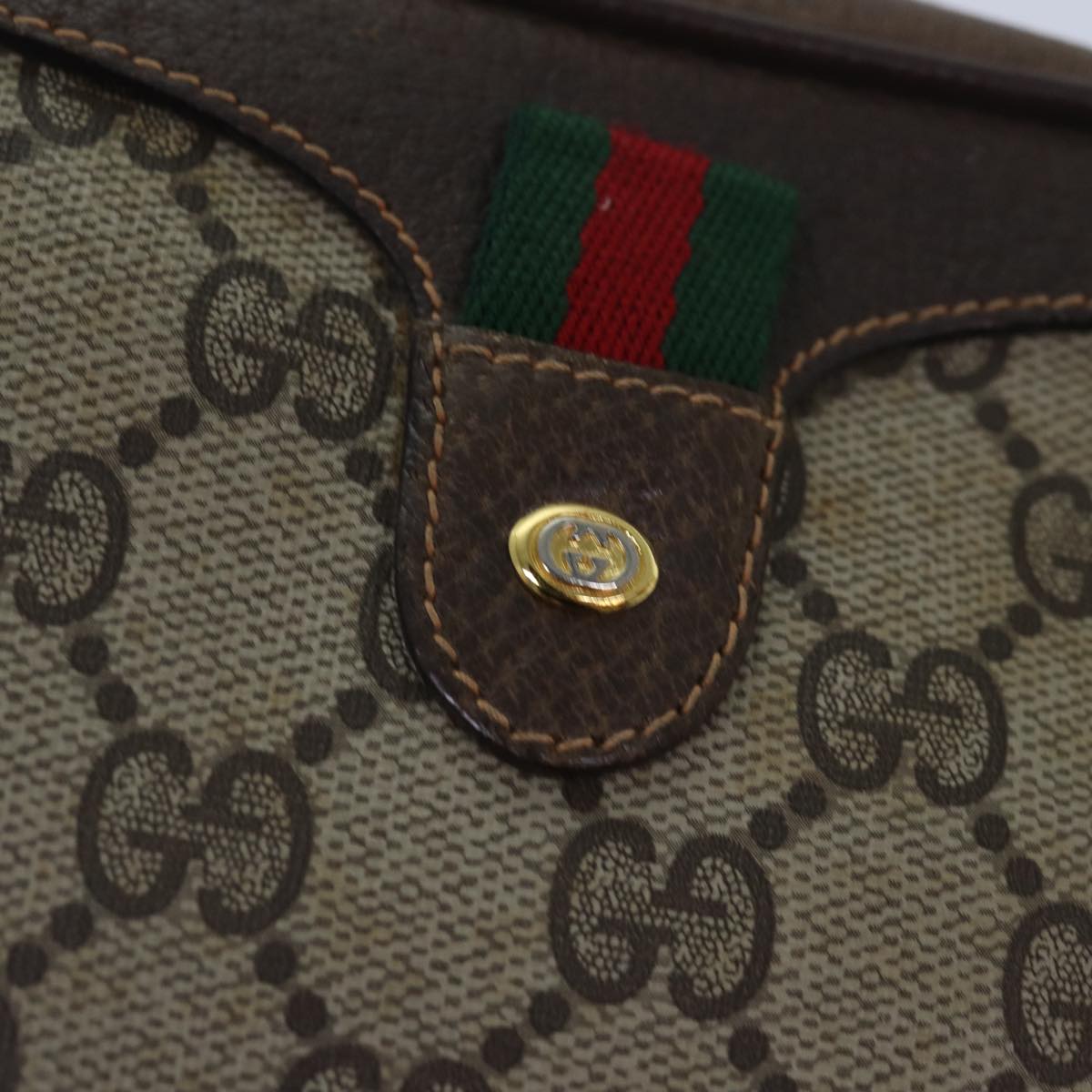 GUCCI GG Supreme Web Sherry Line Shoulder Bag PVC Beige 156 02 066 ep5229