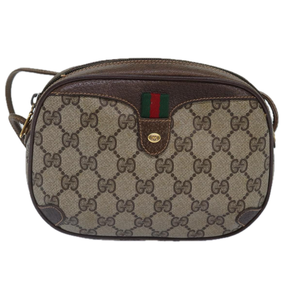 GUCCI GG Supreme Web Sherry Line Shoulder Bag PVC Beige 156 02 066 ep5229