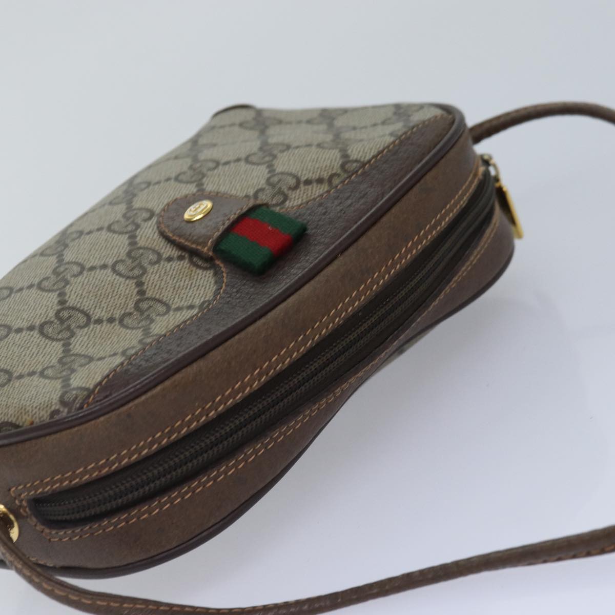 GUCCI GG Supreme Web Sherry Line Shoulder Bag PVC Beige 156 02 066 ep5229