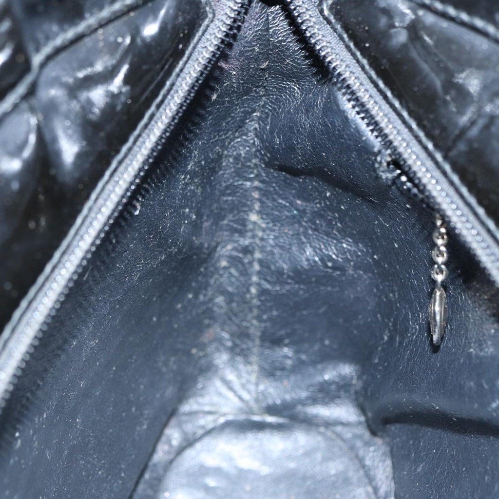GUCCI Bamboo Hand Bag Enamel Black Silver ep5233