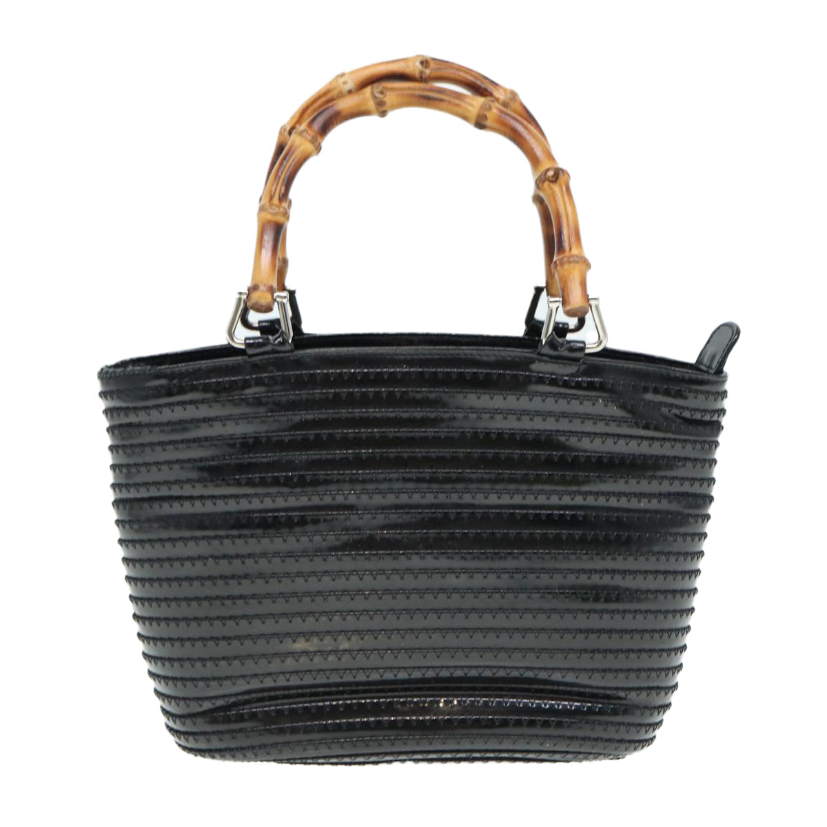 GUCCI Bamboo Hand Bag Enamel Black Silver ep5233