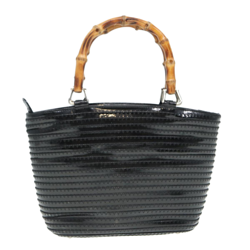 GUCCI Bamboo Hand Bag Enamel Black Silver ep5233
