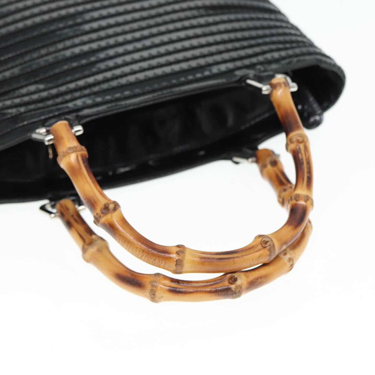GUCCI Bamboo Hand Bag Enamel Black Silver ep5233