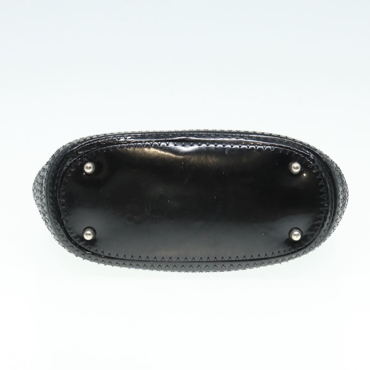GUCCI Bamboo Hand Bag Enamel Black Silver ep5233