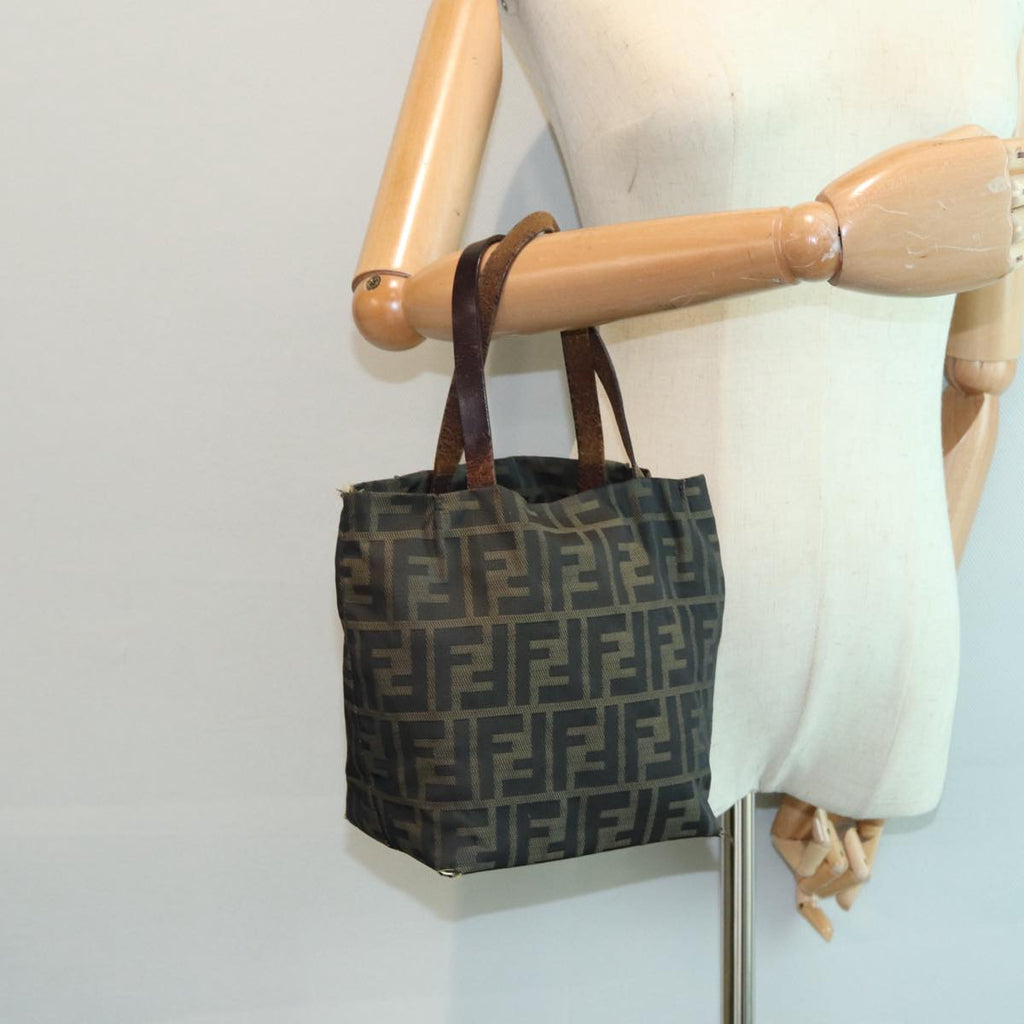 FENDI Zucca Canvas Hand Bag Brown Black Silver ep5241