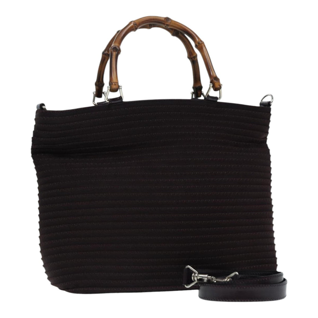 GUCCI Bamboo Hand Bag Canvas Outlet 2way Black Silver 000 1998 0540 ep5245