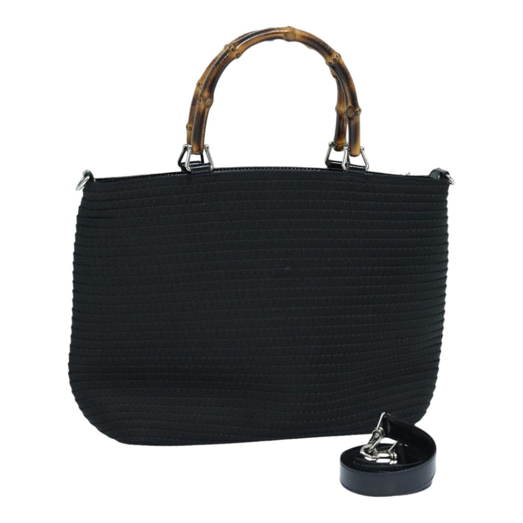 GUCCI Bamboo Hand Bag Canvas 2way Black Gold 000 1998 0540 ep5246