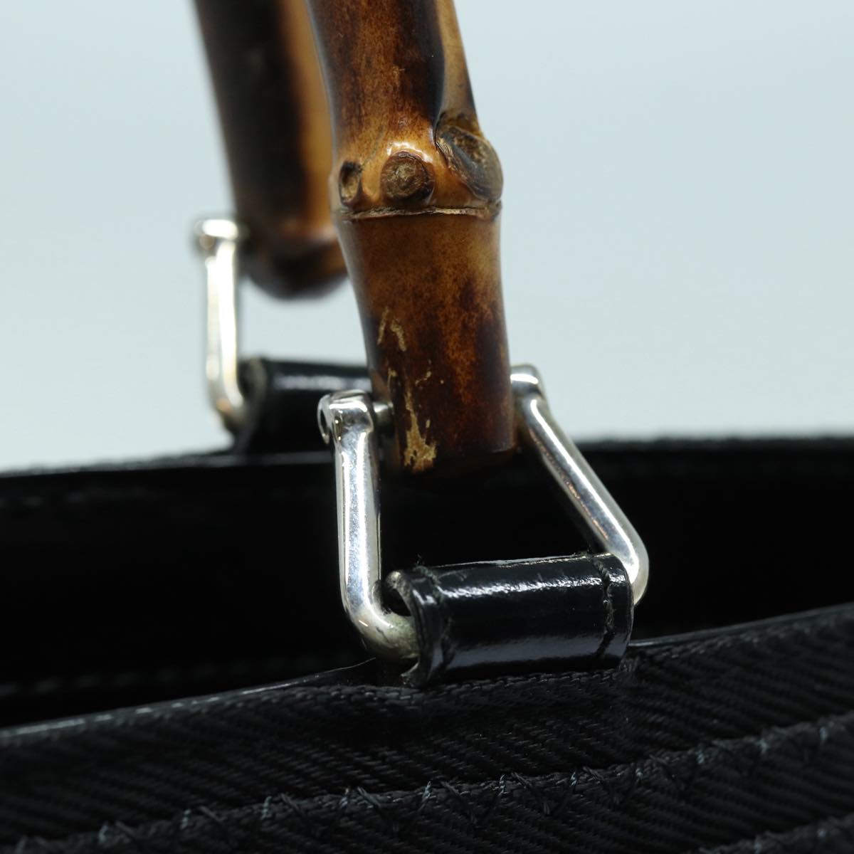 GUCCI Bamboo Hand Bag Canvas 2way Black Gold 000 1998 0540 ep5246