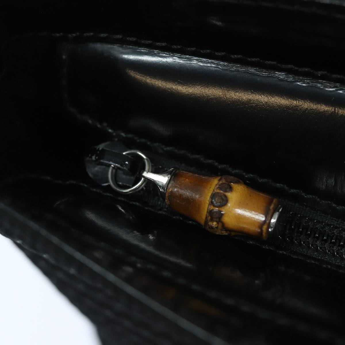 GUCCI Bamboo Hand Bag Canvas 2way Black Gold 000 1998 0540 ep5246