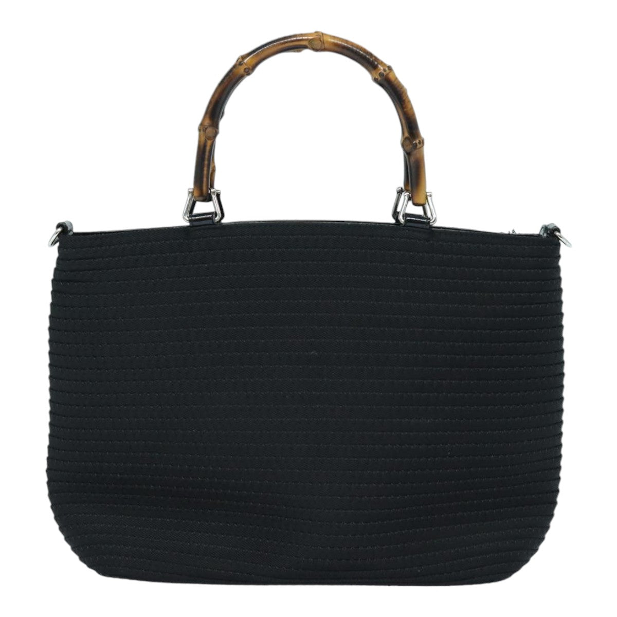GUCCI Bamboo Hand Bag Canvas 2way Black Gold 000 1998 0540 ep5246