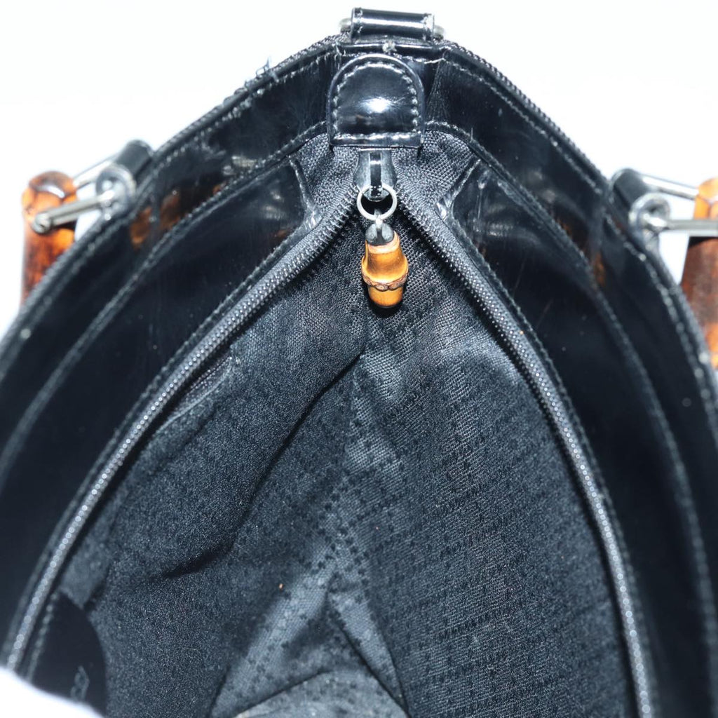 GUCCI Bamboo Hand Bag Canvas 2way Black Gold 000 1998 0540 ep5246