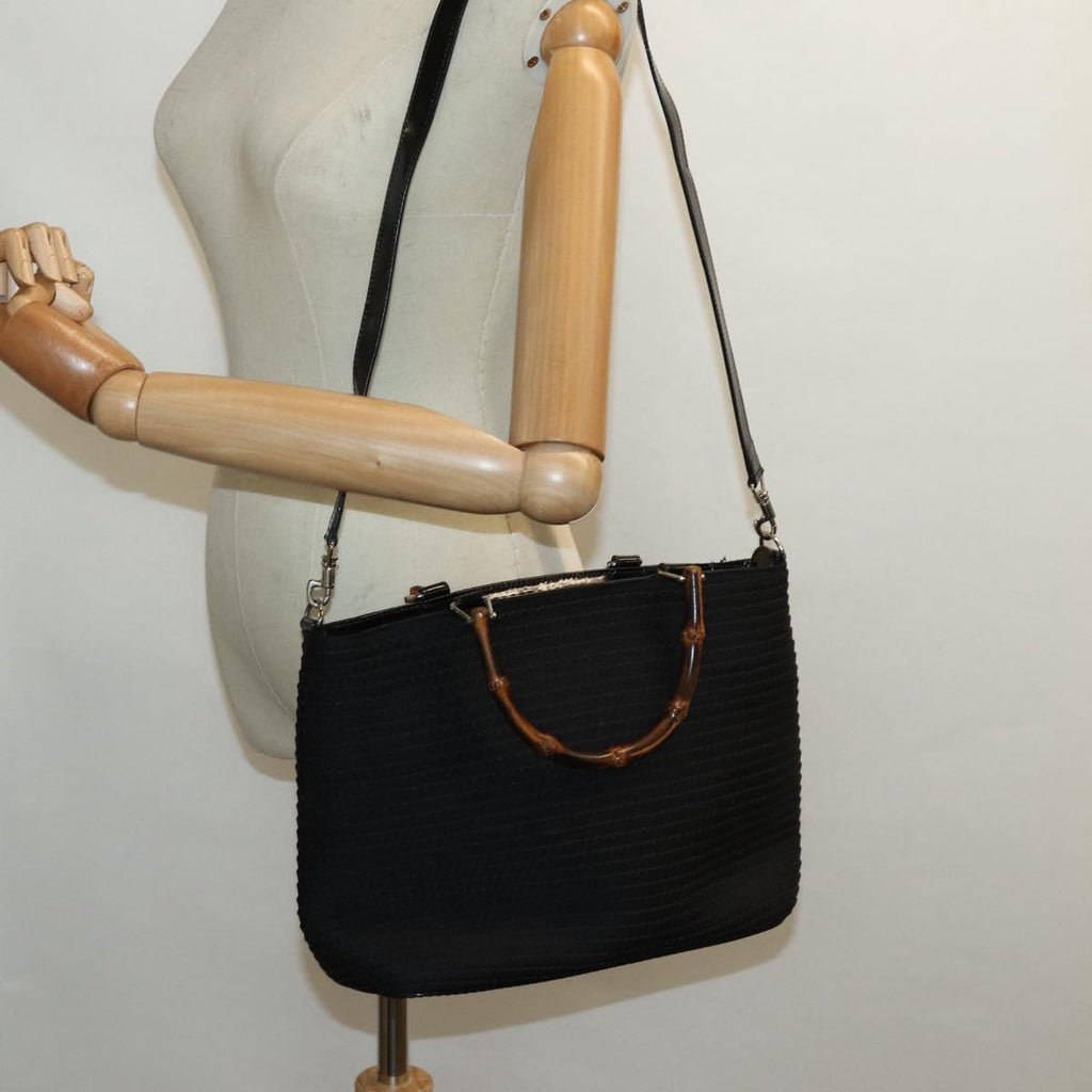 GUCCI Bamboo Hand Bag Canvas 2way Black Gold 000 1998 0540 ep5246