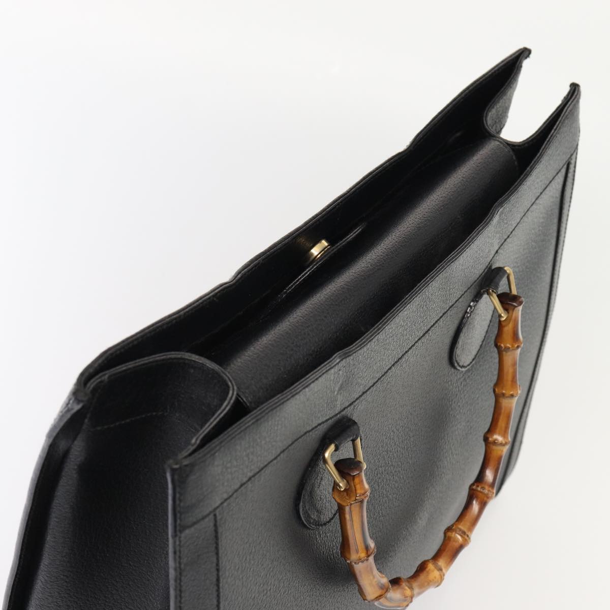 GUCCI Bamboo Hand Bag Leather Black Gold 002 1186 0259 ep5273