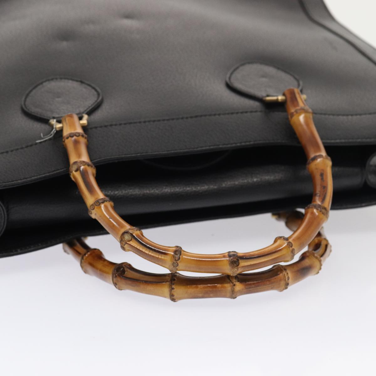 GUCCI Bamboo Hand Bag Leather Black Gold 002 1186 0259 ep5273