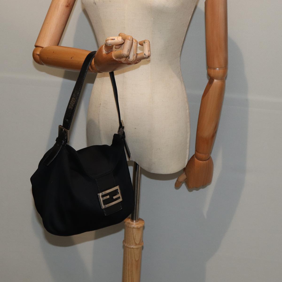 FENDI Mamma Baguette Hand Bag Nylon Black Silver ep5313