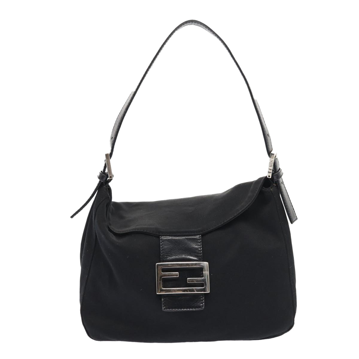 FENDI Mamma Baguette Hand Bag Nylon Black Silver ep5313