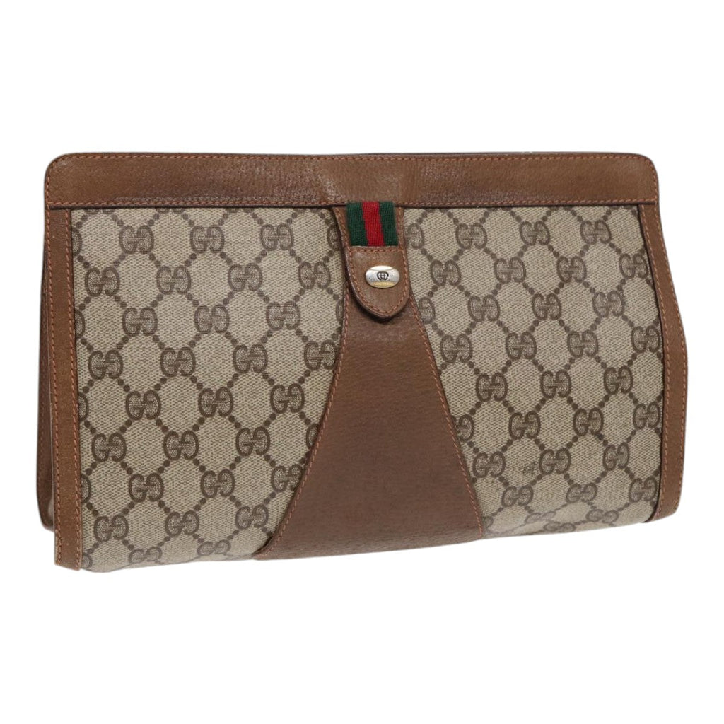 GUCCI GG Supreme Web Sherry Line Clutch Bag PVC Beige Gold 89 01 033 ep5318