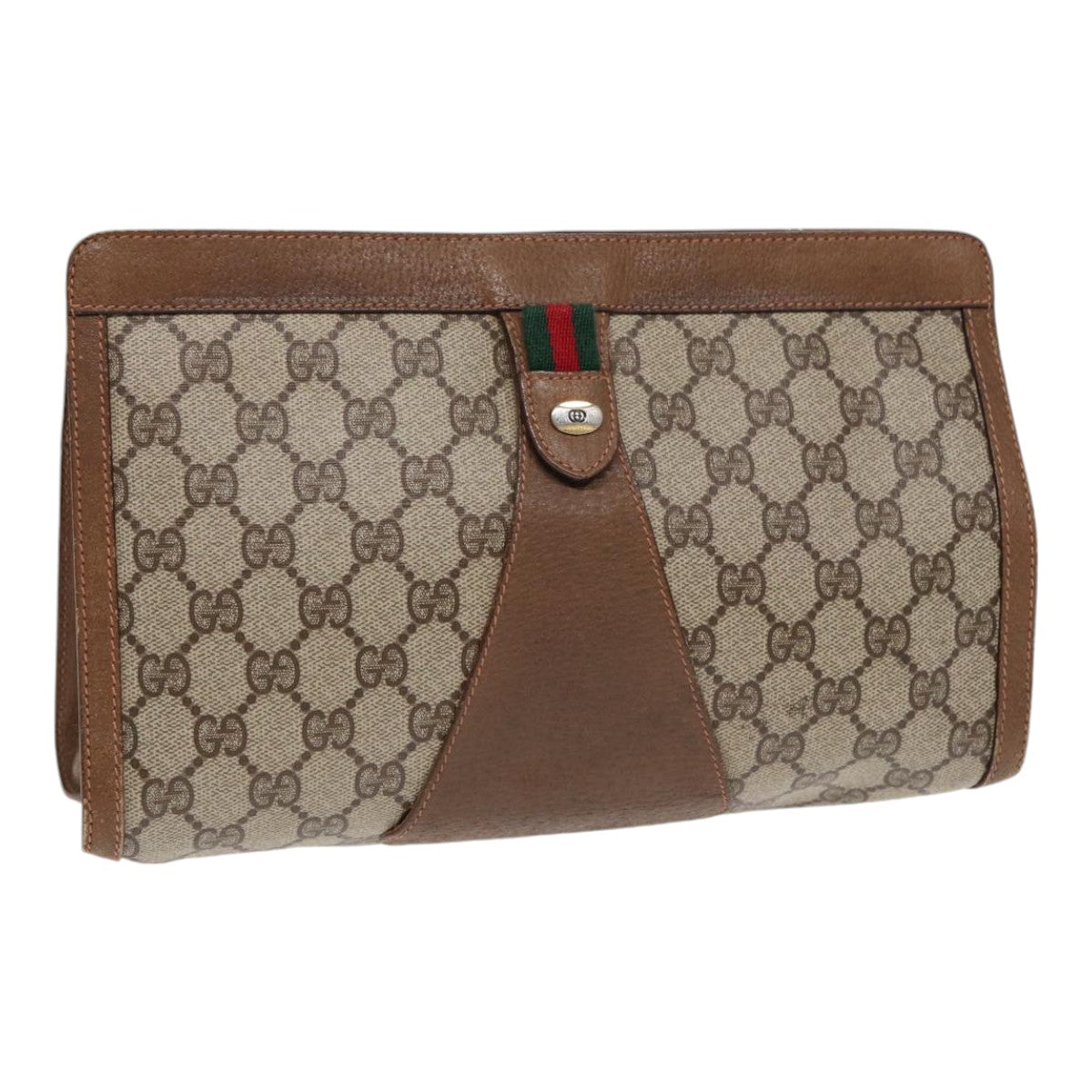 GUCCI GG Supreme Web Sherry Line Clutch Bag PVC Beige Gold 89 01 033 ep5318