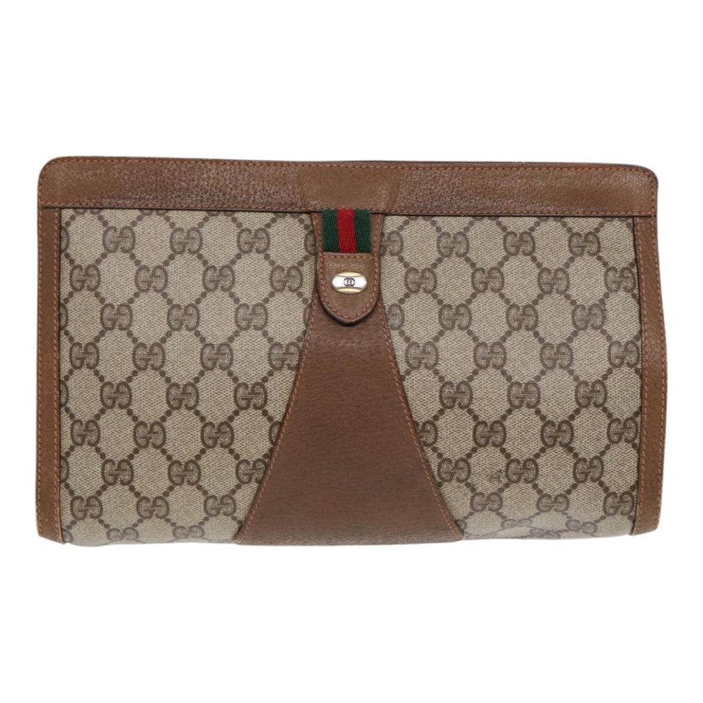 GUCCI GG Supreme Web Sherry Line Clutch Bag PVC Beige Gold 89 01 033 ep5318