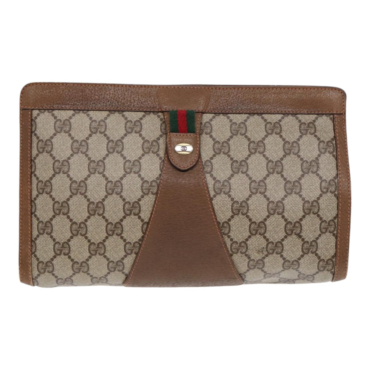 GUCCI GG Supreme Web Sherry Line Clutch Bag PVC Beige Gold 89 01 033 ep5318