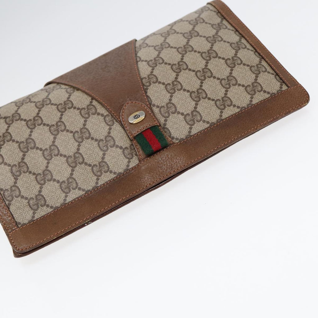 GUCCI GG Supreme Web Sherry Line Clutch Bag PVC Beige Gold 89 01 033 ep5318