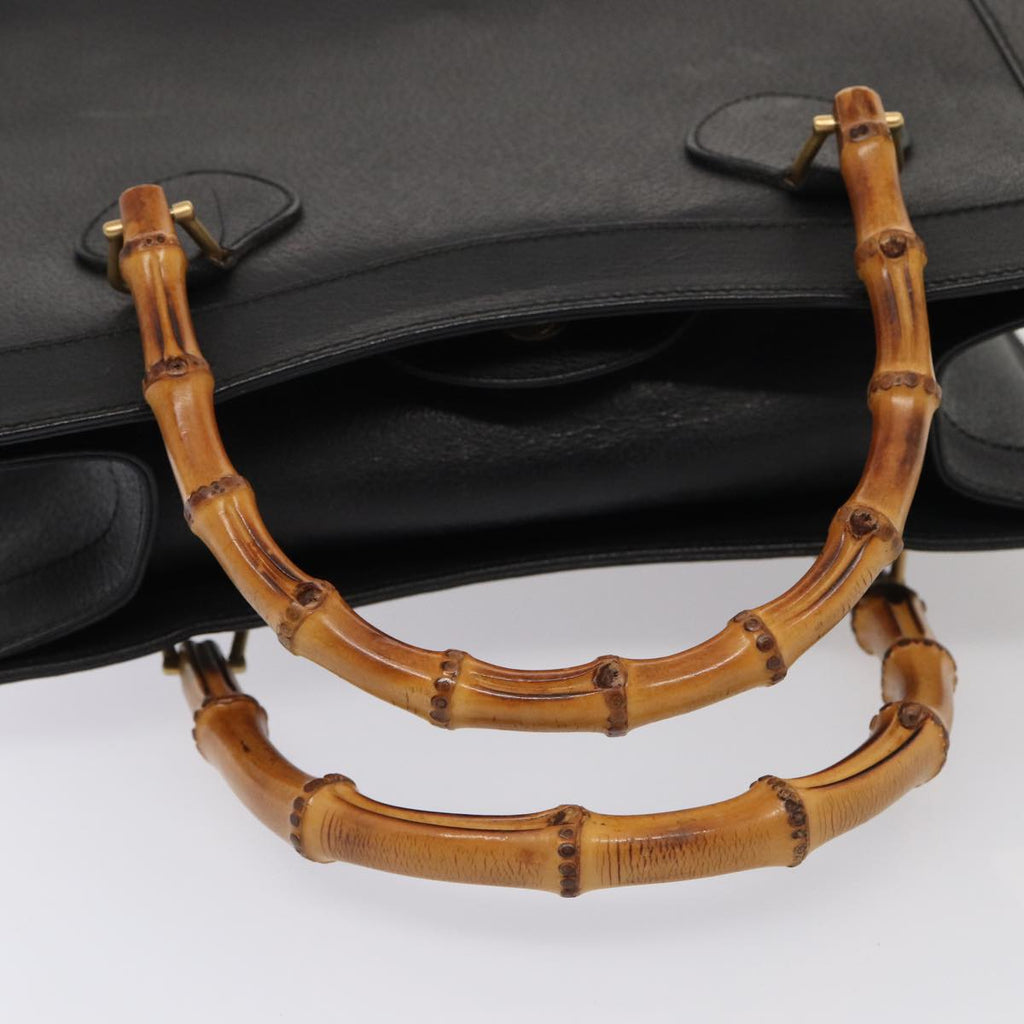 GUCCI Bamboo Hand Bag Leather Black Gold 002 2123 0260 ep5326