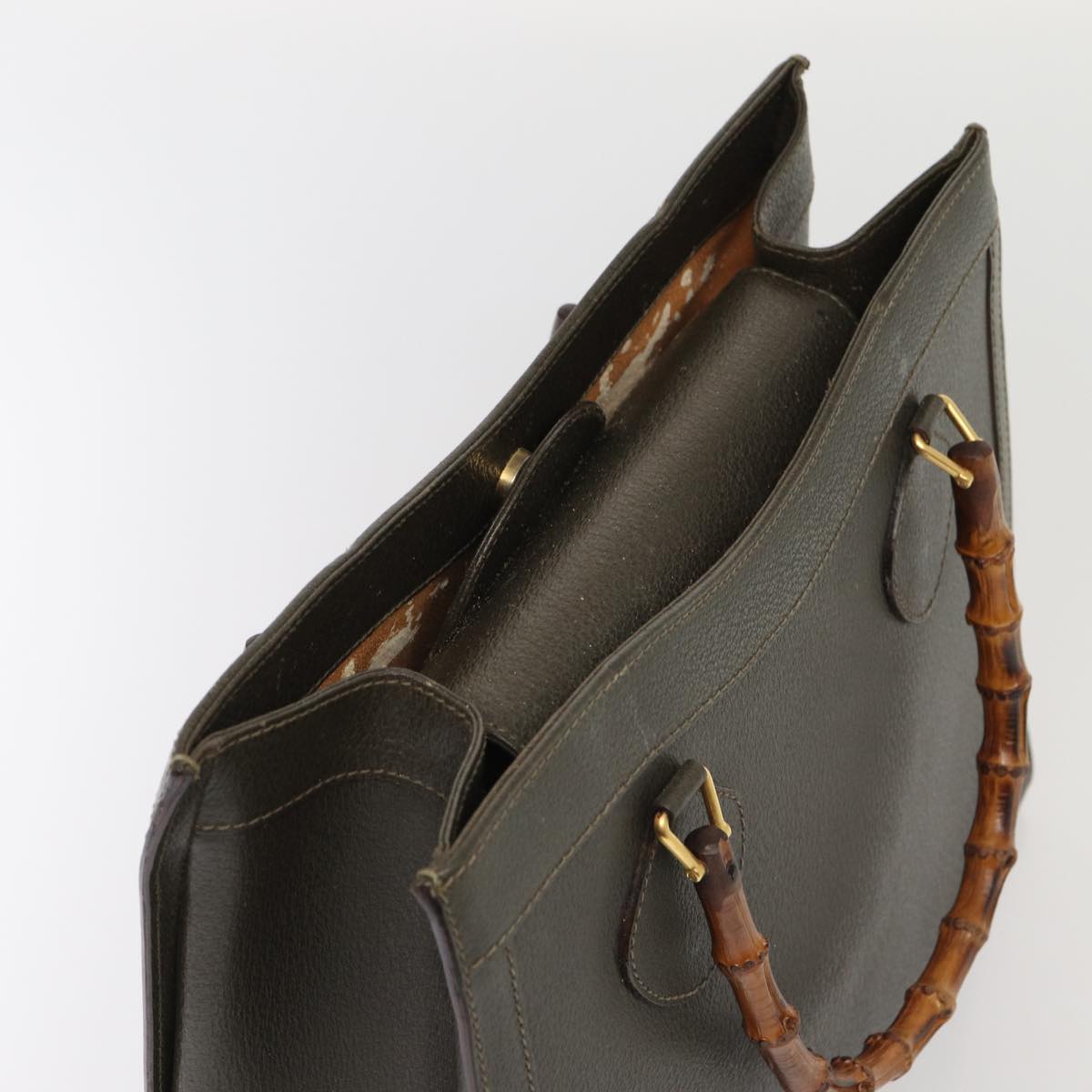 GUCCI Bamboo Hand Bag Leather Khaki Gold 002 2853 0260 0 ep5328