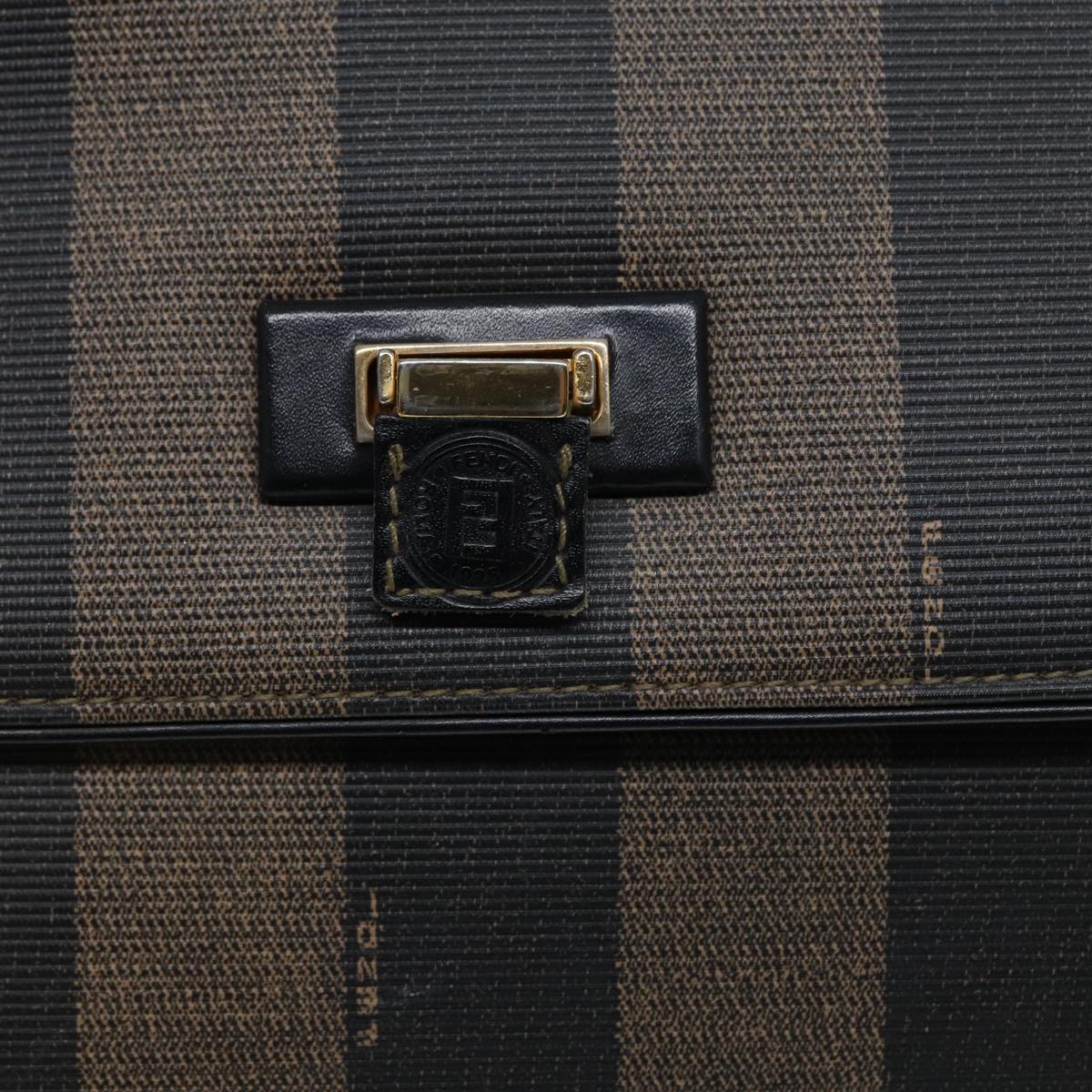 FENDI Pecan Canvas Hand Bag Brown Black gold ep5335