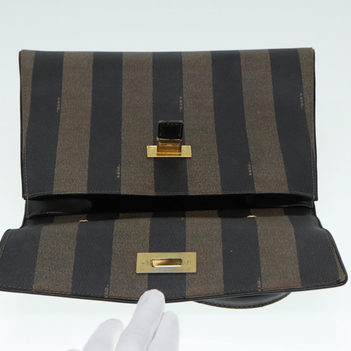 FENDI Pecan Canvas Hand Bag Brown Black gold ep5335