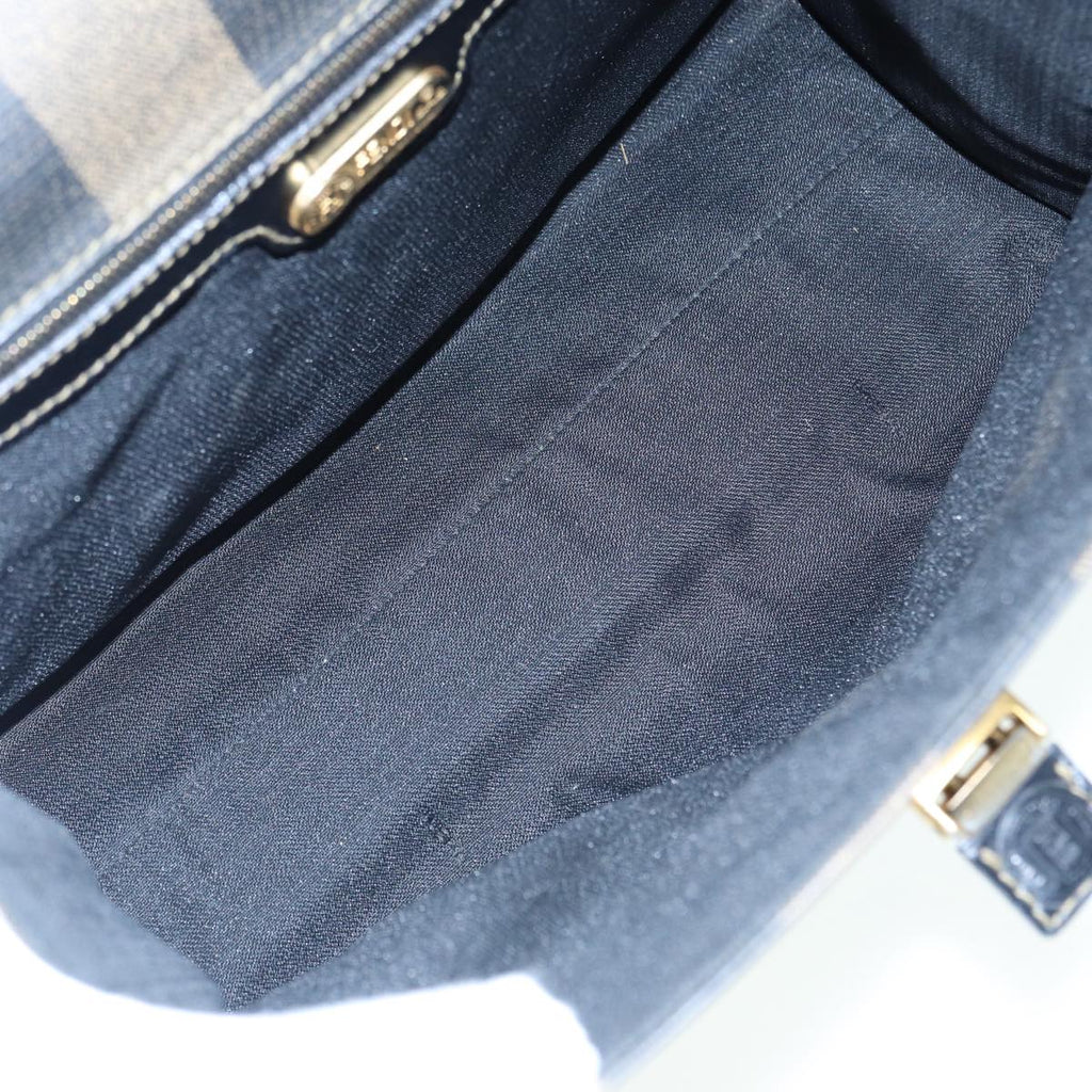 FENDI Pecan Canvas Hand Bag Brown Black gold ep5335