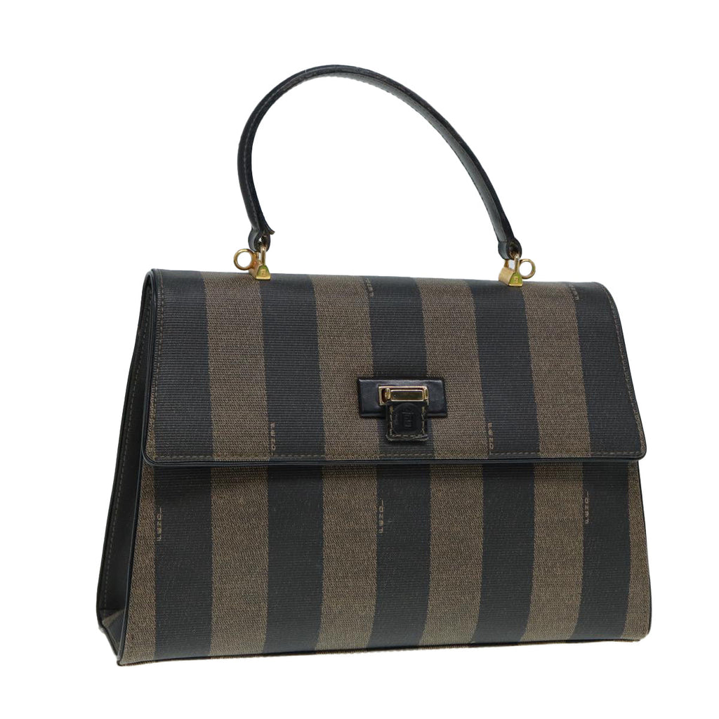 FENDI Pecan Canvas Hand Bag Brown Black gold ep5335