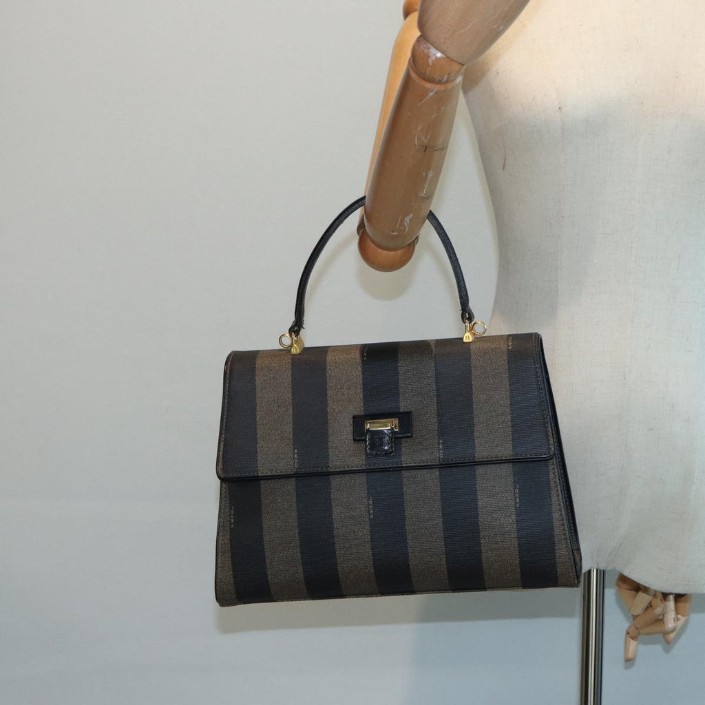 FENDI Pecan Canvas Hand Bag Brown Black gold ep5335