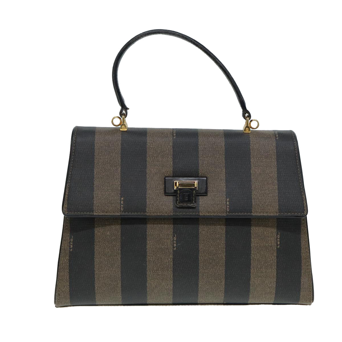 FENDI Pecan Canvas Hand Bag Brown Black gold ep5335