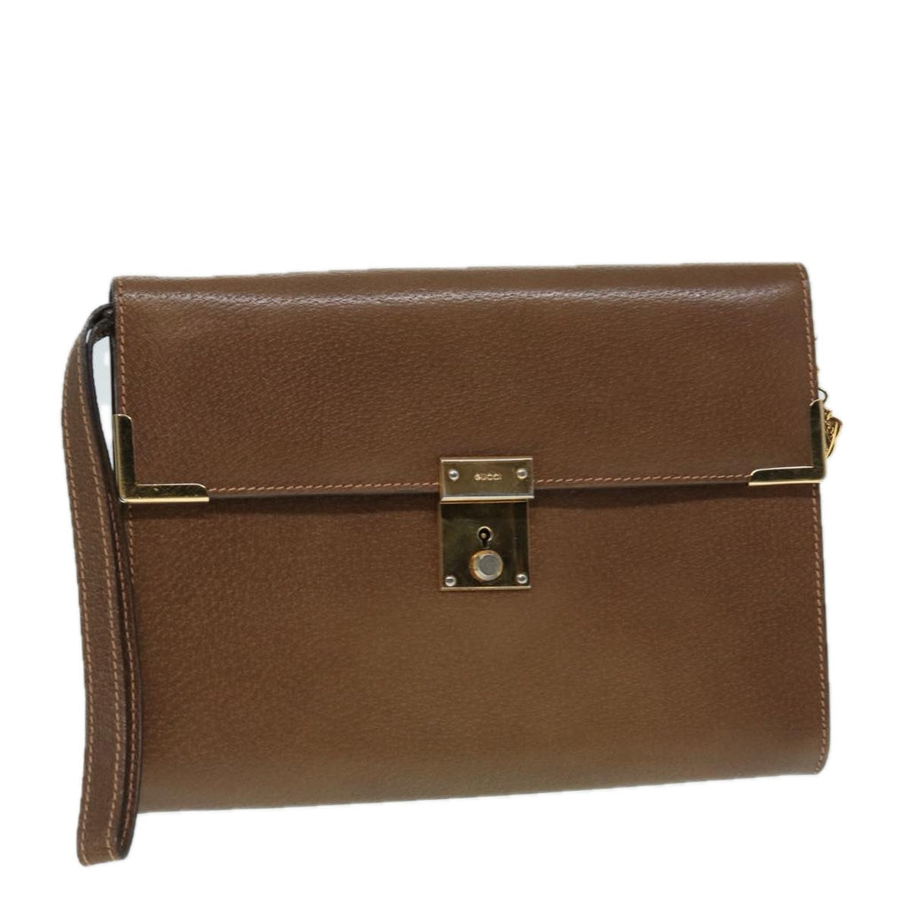 GUCCI Clutch Bag Leather Gold Brown ep5344