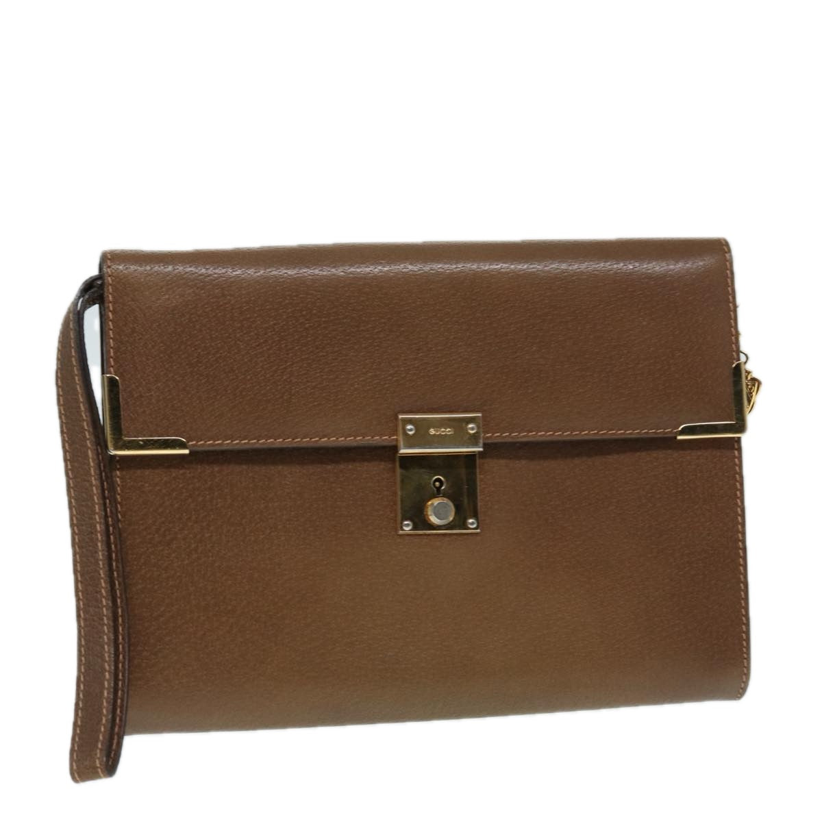 GUCCI Clutch Bag Leather Gold Brown ep5344
