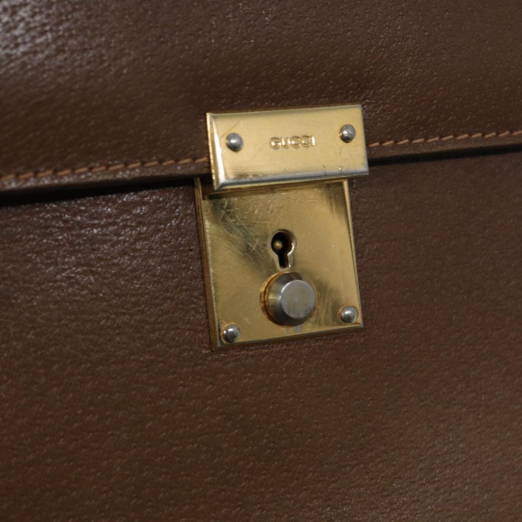 GUCCI Clutch Bag Leather Gold Brown ep5344
