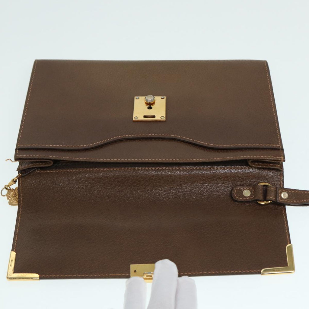 GUCCI Clutch Bag Leather Gold Brown ep5344