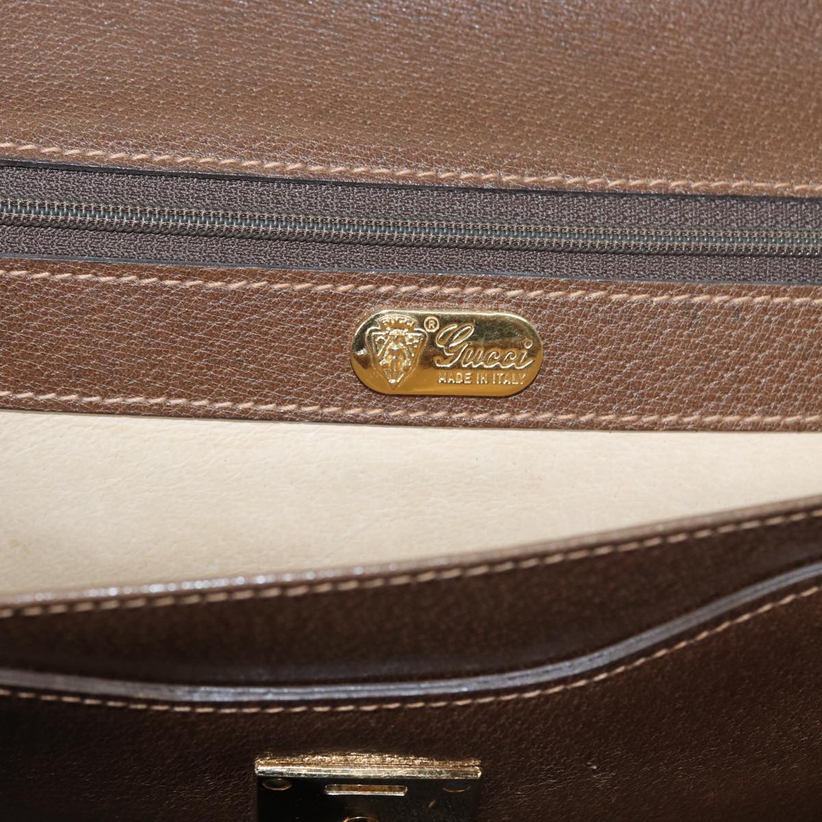 GUCCI Clutch Bag Leather Gold Brown ep5344