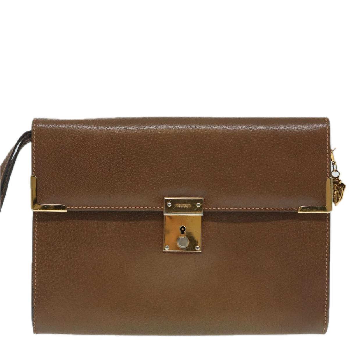 GUCCI Clutch Bag Leather Gold Brown ep5344