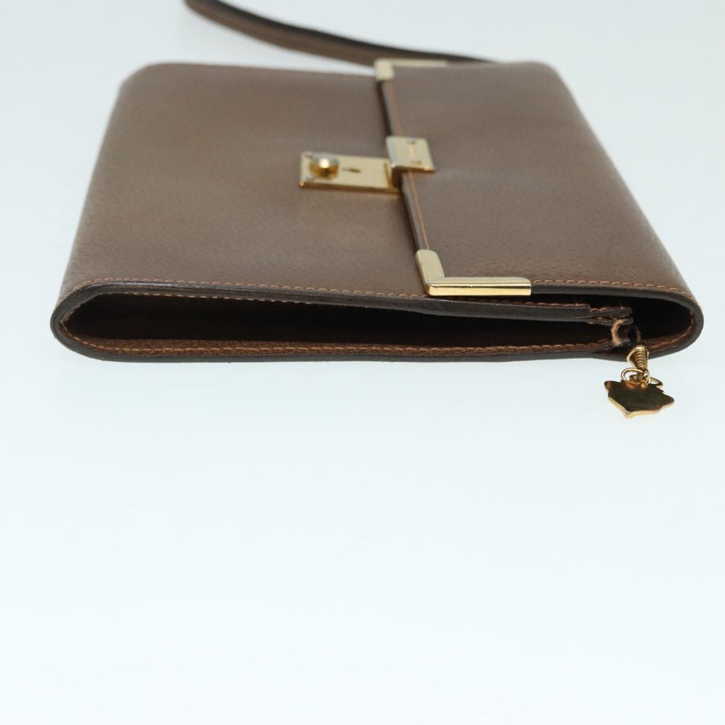 GUCCI Clutch Bag Leather Gold Brown ep5344