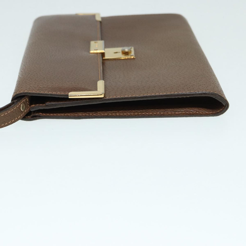 GUCCI Clutch Bag Leather Gold Brown ep5344
