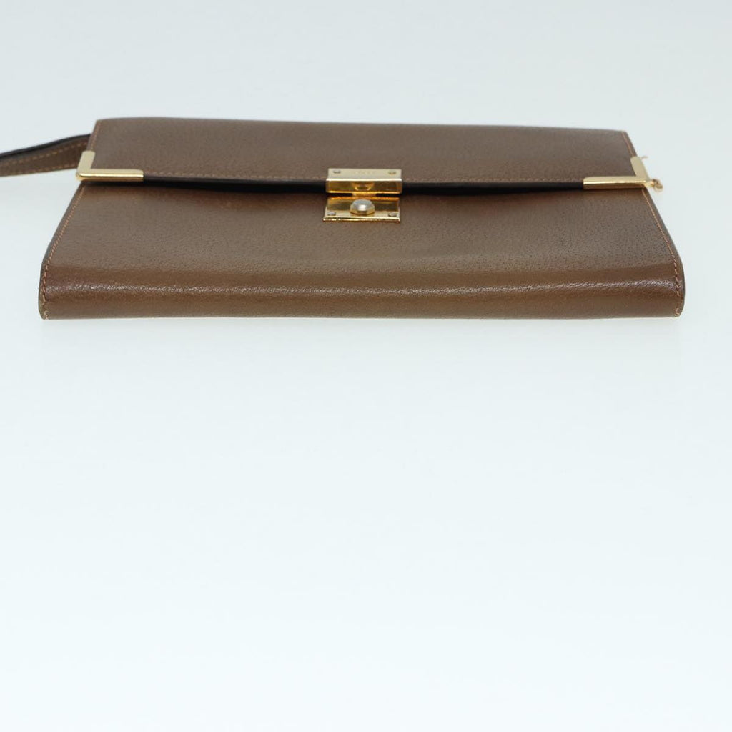 GUCCI Clutch Bag Leather Gold Brown ep5344