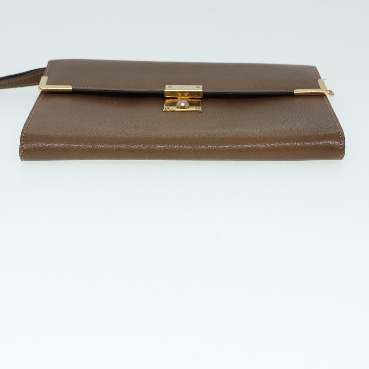 GUCCI Clutch Bag Leather Gold Brown ep5344
