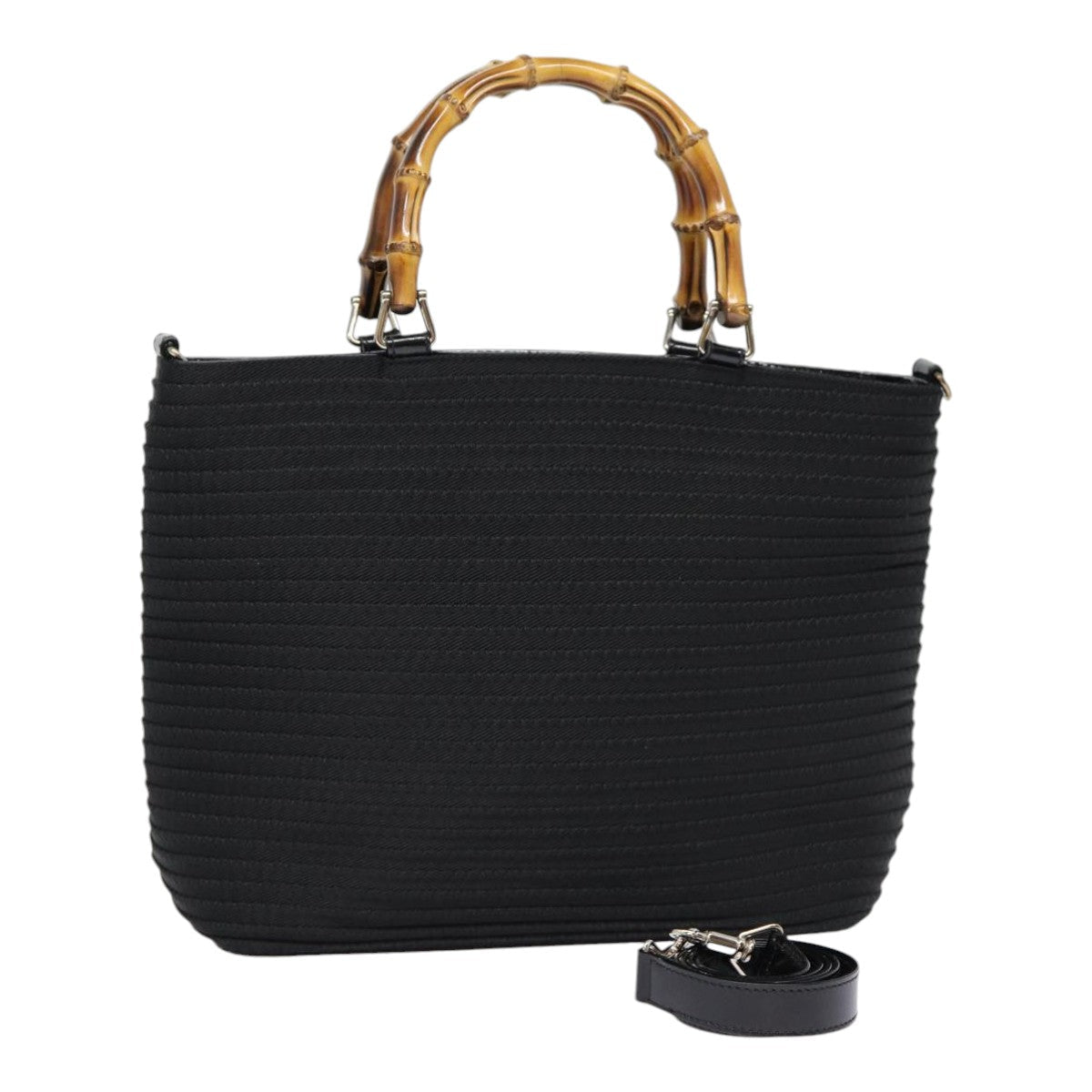 GUCCI Bamboo Hand Bag Nylon 2way Black Silver 000 1998 0540 ep5347